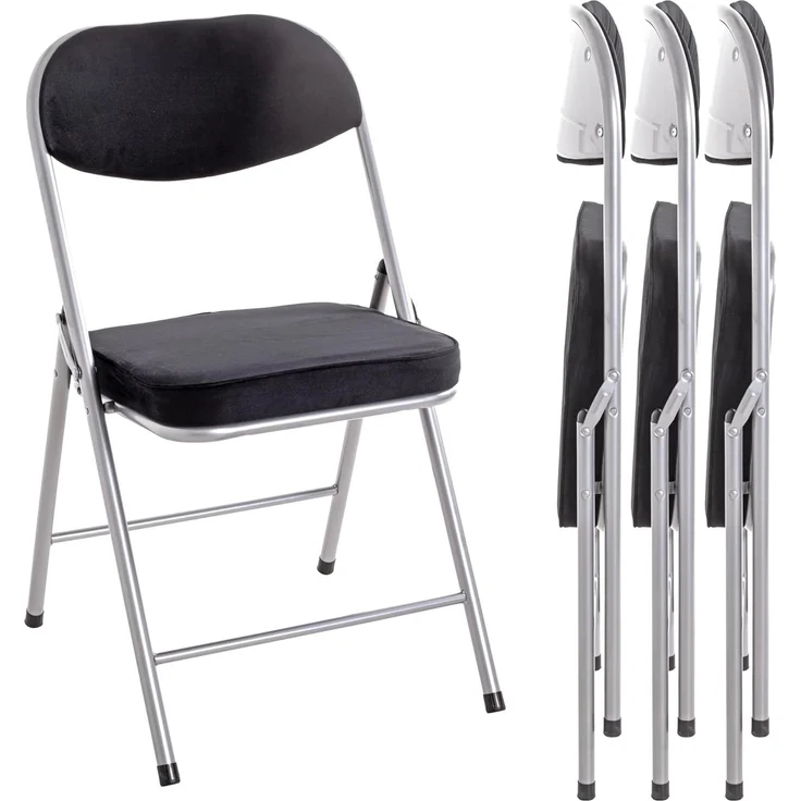 HAKU Möbel Klappstuhl 4er Set alu, schwarz, Metall, Samtgewebe - Maße: B 46 cm x H 80 cm x T 53 cm, Style: Modern – Bild 1