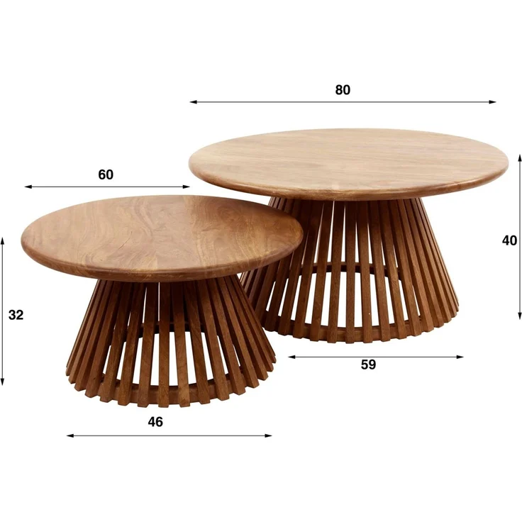 Couchtisch 2er-Set aus massivem Mangoholz, modernes Design, Braun, handgefertigt, rund – Bild 3