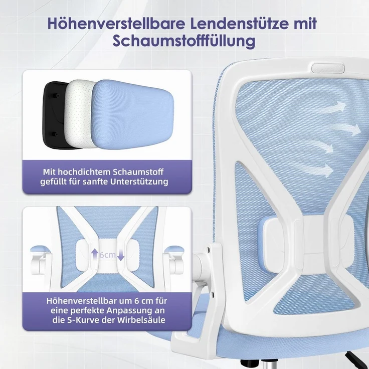 Adormii Bürostuhl Ergonomischer Bürostuhl mit klappbaren Armlehnen und Rückenlehnen (Drehstuhl mit Drehbare, höhenverstellbarer Kopfstütze, geräuscharme Rollen, 90°-135° Wippfunktion Bürostuhl, belastbar bis 150kg, Netz atmungsaktiv, Chefsessel), Leise... – Bild 2