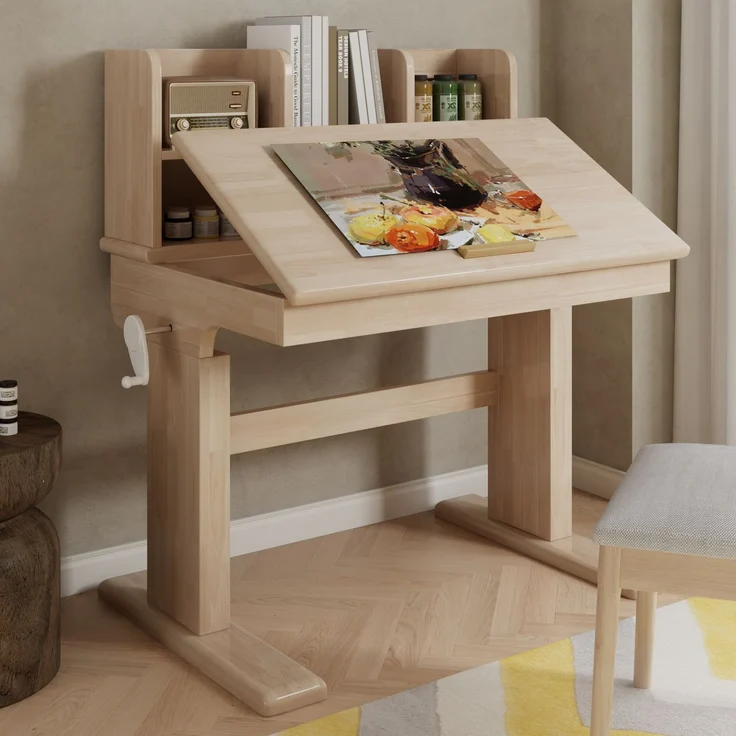 TavilaEcon Kindertisch Höhenverstellbarer Massivholz-Multifunktionsschreibtisch für Kinder natur 89–110,5 × 60 × 92 cm (H × T × B) – Bild 1