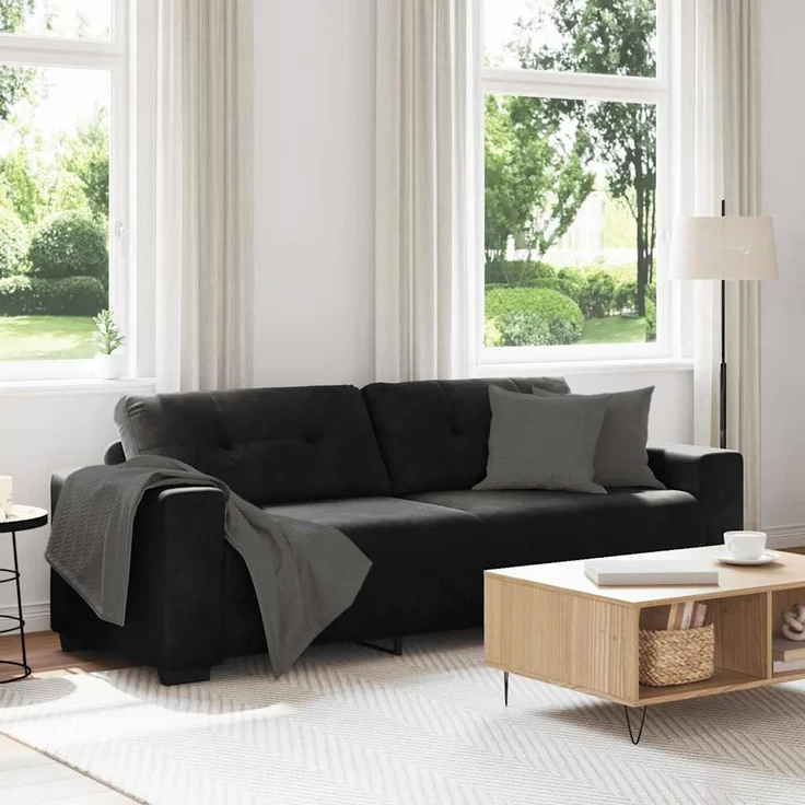 vidaXL 3-Sitzer-Sofa Schwarz 220x78x80 cm Samt 4105139 – Bild 1