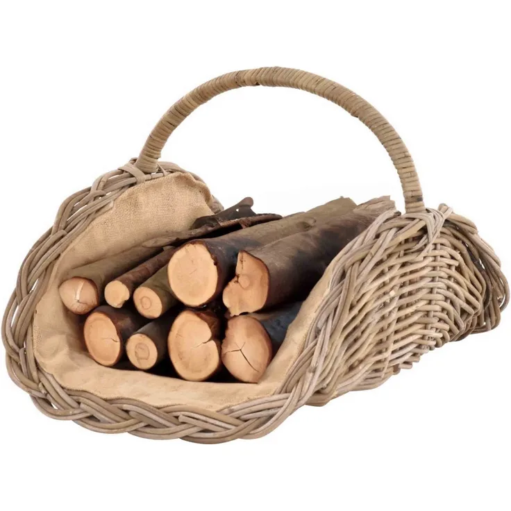 Krines Home Kaminholzkorb Holzkorb Woody aus Kubu-Rattan Naturrohr Kaminkorb/Kaminholzkorb, Natur, mit Jute ausgeschlagen