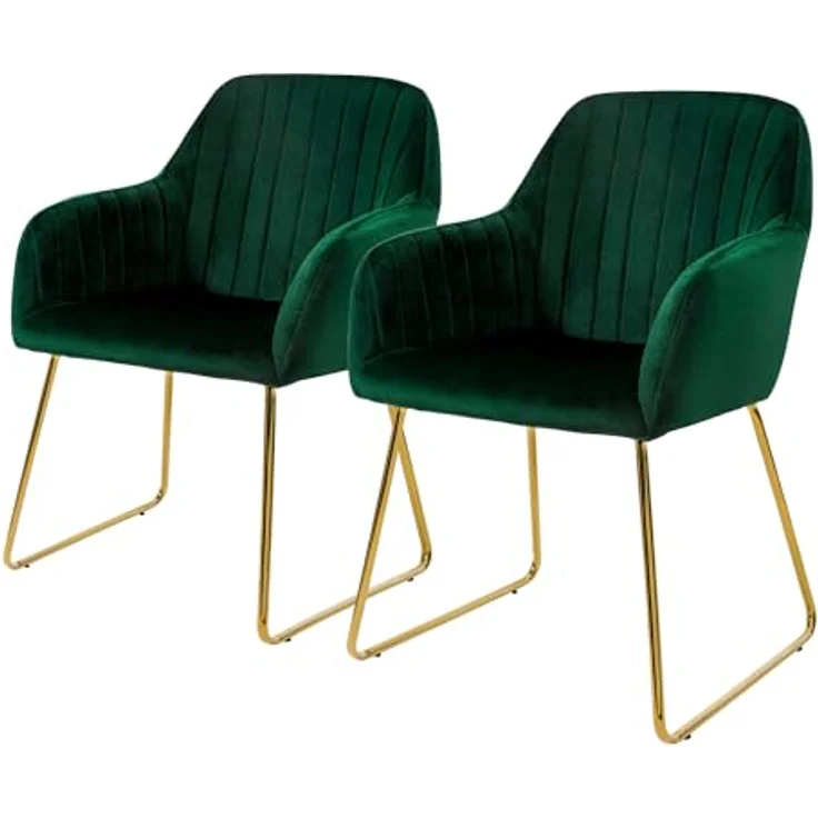 ML-DESIGN Stuhl Esszimmerstuhl mit Rücken- und Armlehnen, Samtbezug, ergonomisch (2 St), Wohnzimmerstuhl Grün, goldenes Metallgestell Küchenstuhl Sessel – Bild 2