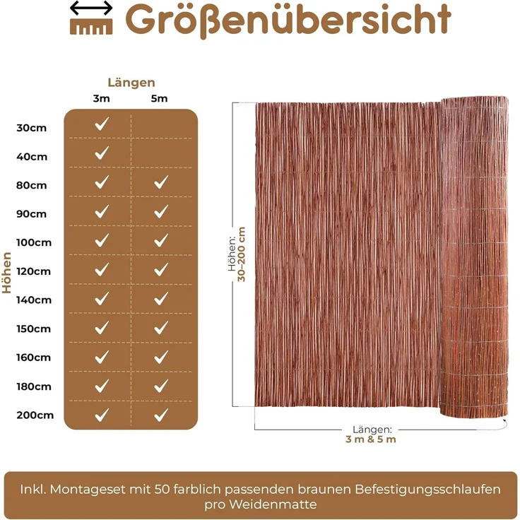BOOGARDI Weidenmatte - 20 Größen - Weidenzaun 40 cm hoch x 300 cm lang - Sichtschutzmatte Balkonverkleidung Gartenzaun Sichtschutz Zaun Garten Balkon Sichtschutzzaun Holz Weide – Bild 6