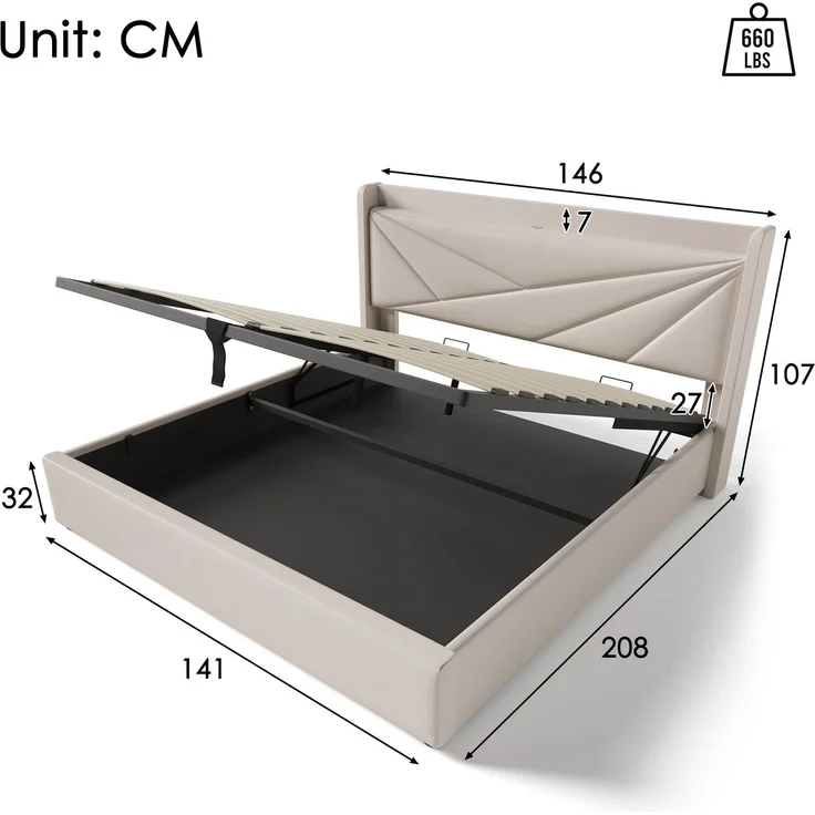 TavilaEcon Boxspringbett mit Bettkasten und USB Typ C beige Liegefläche 140 × 200 cm – Modell 981011AAB – Bild 2