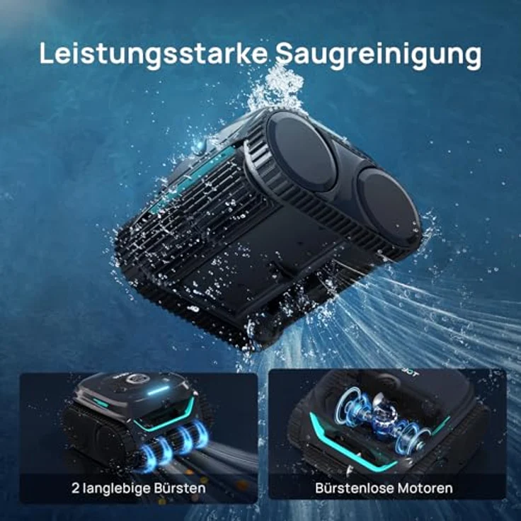 (Neues Modell) WYBOT C2 Vision-A Kabelloser Poolroboter Akku mit KI-Kamera, 8 Modi, starker Saugkraft, Dual-Filter, Wasserlinie, Poolroboter Akku Wand und Boden, App-Steuerung-schwarz dunkelgrün – Bild 4