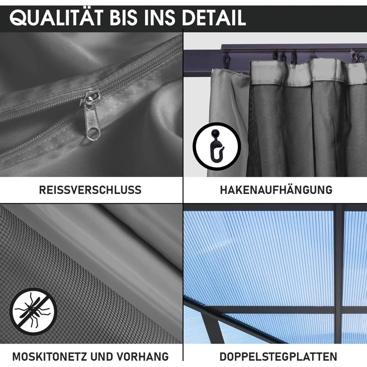 BRAST Alu-Pavillon Summerdream 3x3m grau festes Dach wasserdicht + Moskitonetz + LEDs – Bild 6