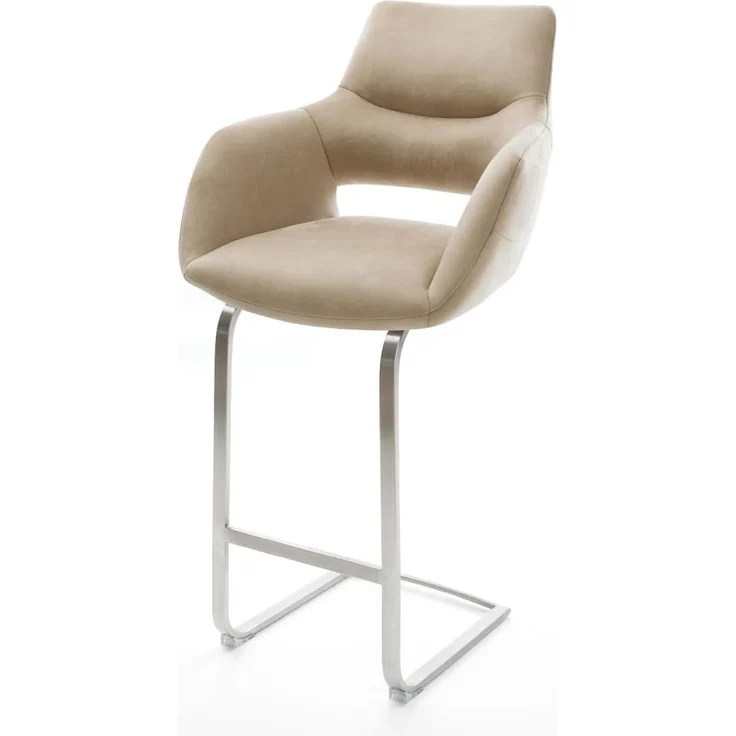 Barstuhl Yago-Flex Mikrofaser Beige Vintage Freischwinger Flach Edelstahl Silberfarben Taschenfederkern – Bild 2