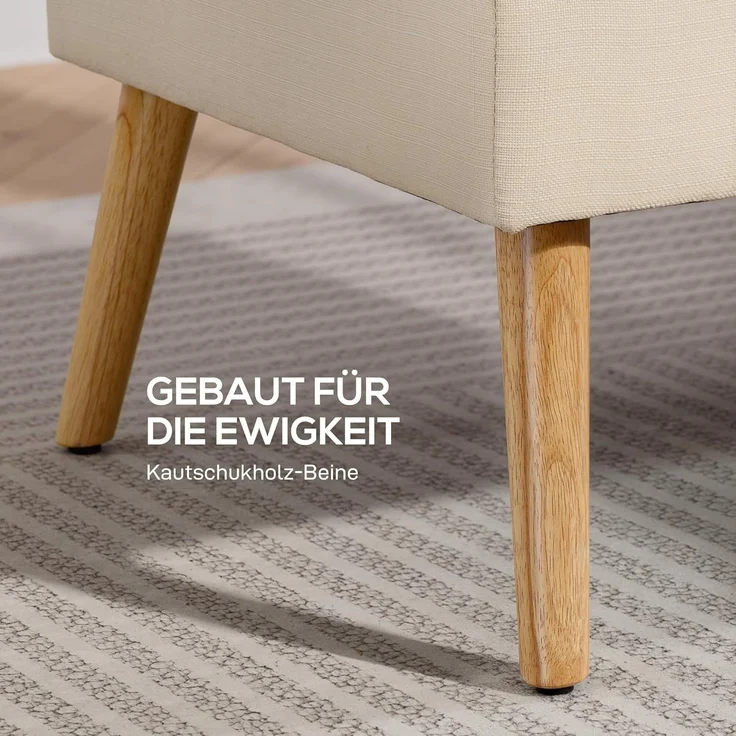 HOMCOM 2-Sitzer mit Massivholzbeine, Leinenoptik, Couch 1 Teile, für Wohnzimmer, Schlafzimmer, Beige – Bild 6