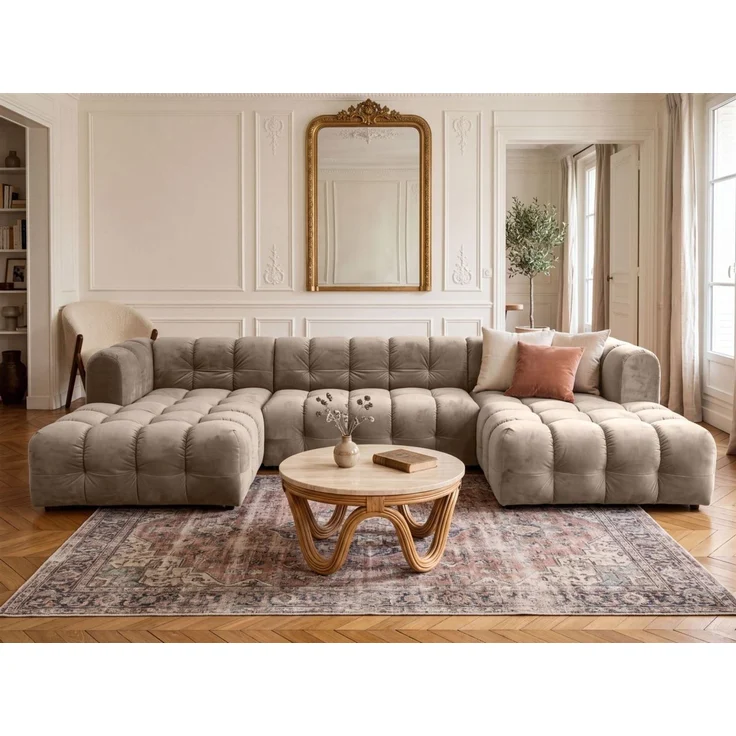 Wohnlandschaft Sofa U-Form SOLVIE in Stoff Tiffani Taupe – Bild 1