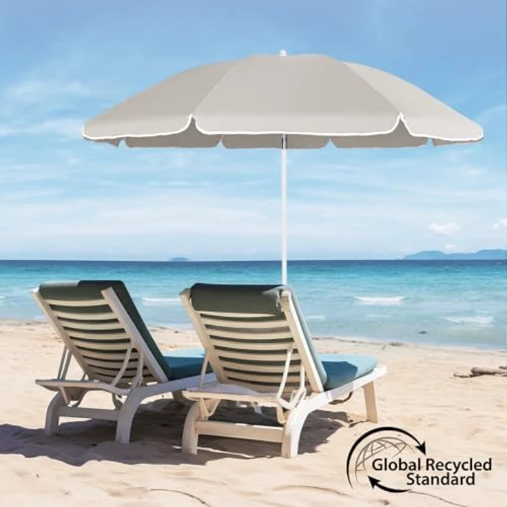 Sekey Sonnenschirm mit Schutzhülle, Neigungswinkel und Höhe verstellbar, Polyester graubeige, 160 cm – Bild 7