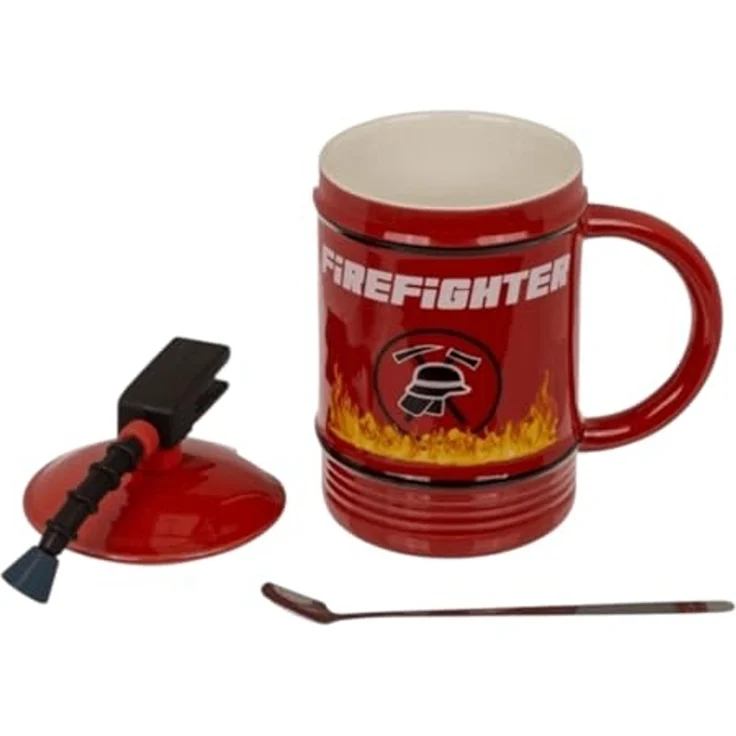 witzige Feuerlöscher - Tasse mit Löffel Feuerwehr Becher 450 ml – Bild 2