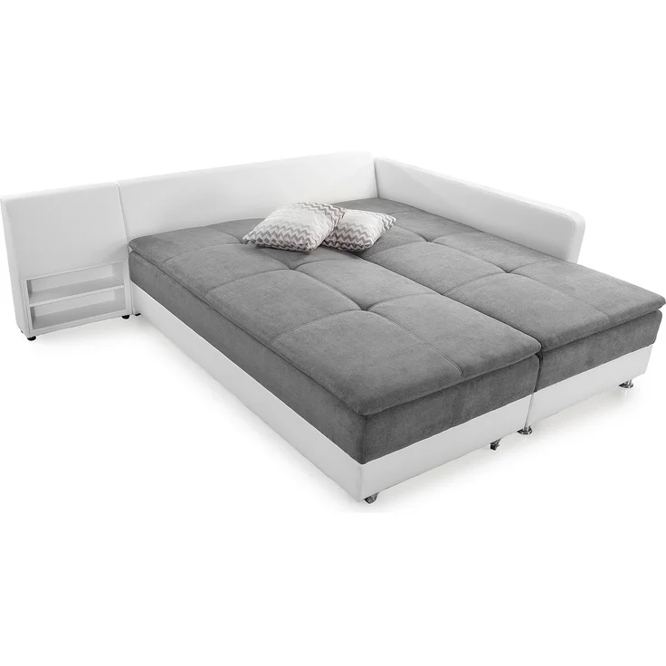 Ecksofa-Dauerschläfer Doppelbett Federkern Bettkasten Couch in Hellgrau Weiß – Bild 5