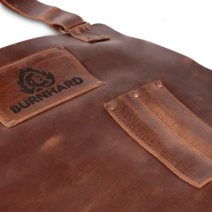 BURNHARD® Grillschürze Leder Braun, Lederschürze 100% Büffelleder, Größenverstellbar, BBQ-Schürze mit Taschen, Kochschürze - Braun - #944506 – Bild 6