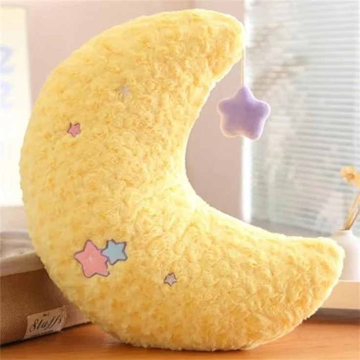 Kuschelkissen Kinder Niedlich Stern Mond Plüsch Kissen Dekokissen Weiche Flauschige Zierkissen Sofakissen für kuschelecke Kinderzimmer Schlafzimmer Deko, 50CM (Gelb,Mond) – Bild 1