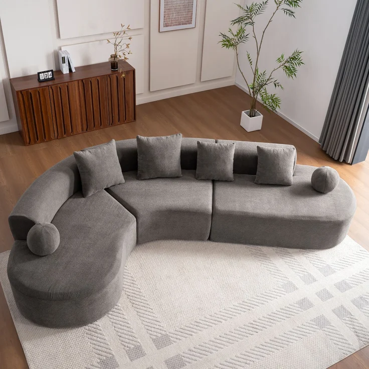 Ecksofa 327x215x80 cm in Grau, Chenille, mit 7 cm Sitzpolster, großzügigem L-Design und 4 Kissen – Bild 4