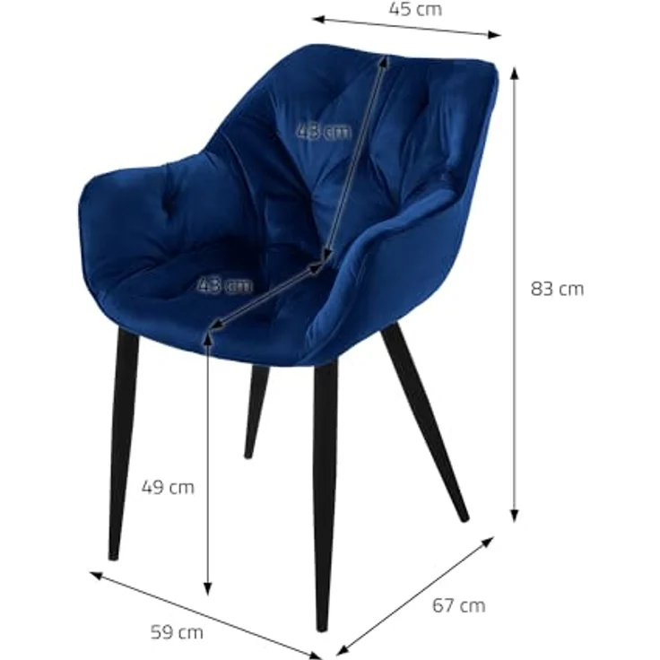 ML-DESIGN Stuhl Esszimmerstuhl mit Rückenlehnen und Armlehnen aus Samt mit Metallbeine (6 St), Ergonomischer Sessel Dunkelblau Wohnzimmerstuhl Polsterstuhl – Bild 3
