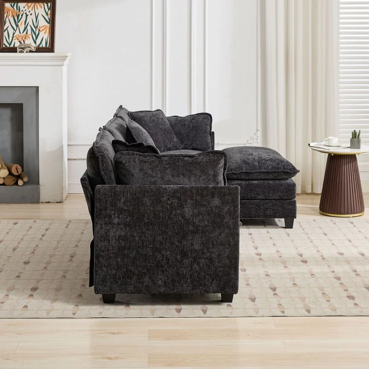 ZUBALIYA Sofa mit LED - Beleuchtung, mit Chenille - Bezug, mit Cordbezug, modular aufgebaut, aus Chenille, für Wohnzimmer und Apartments – Bild 9