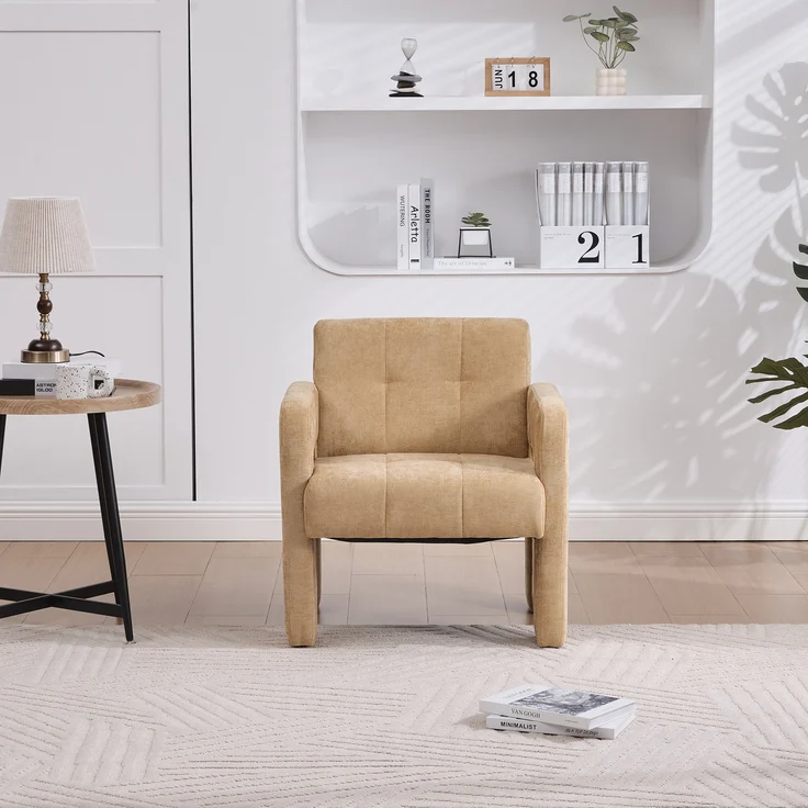 LVHOM Sessel Skandinavischer Stil, Polstersessel Cordstoff, Relaxsessel Einzelsessel Loungesessel, für Wohnzimmer, Büro, Schlafzimmer, Gelb – Bild 9