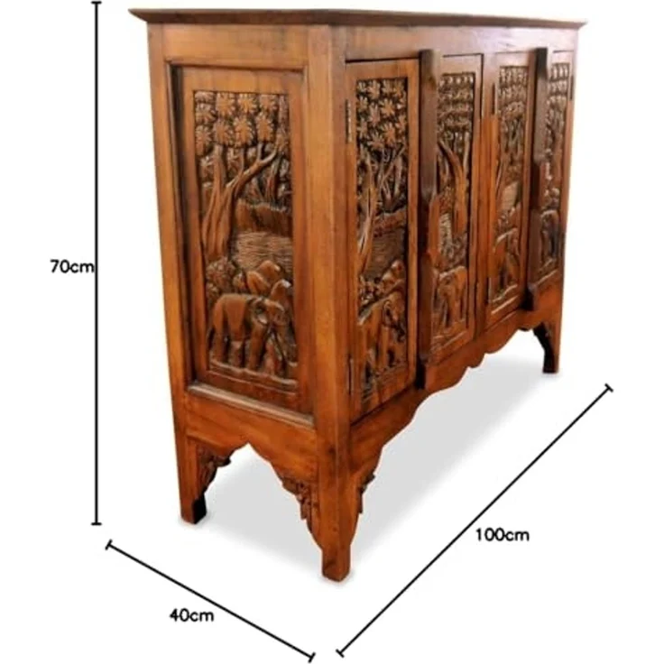 livasia Sideboard Sideboard Massivholz 100x40x80cm Akazie handgeschnitzt – Bild 3