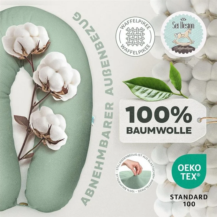sei Design Stillkissenbezug 100% Baumwolle passend für Stillkissen XXL, Bezug für Schwangerschaftskissen, Seitenschläferkissen 190x30 cm, mit Reißverschluss, waschbar und Schadstoffgeprüft – Bild 3