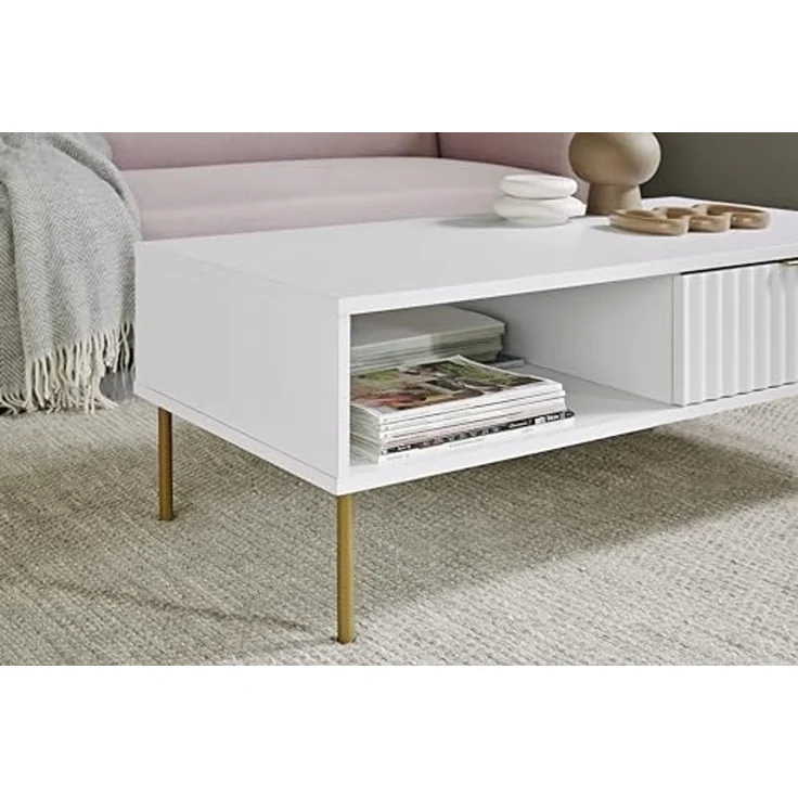 Jahnke Carve Coffee SK Couchtisch, Engineered Wood, Weiss/Goldfarben, One Size – Bild 7