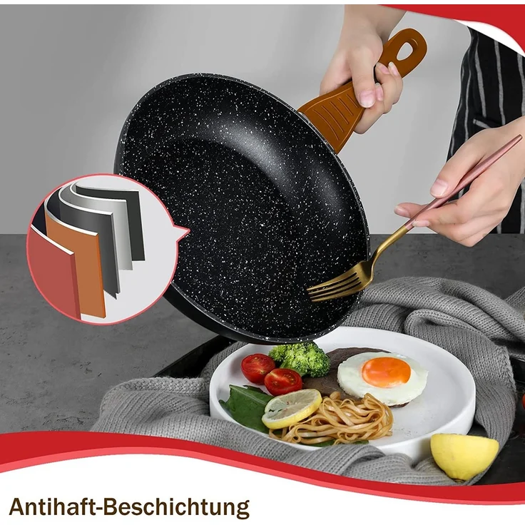 HOMELUX Topf-Set Induktions Töpfe Set Classic Antihaftbeschichtung Kochtopfset, Aluminium (Kochgeschirr-Set, 15-tlg, 3x Kochtopf, 2x Bratpfanne,1x Saucentopf,4x Glasdeckel,5x Zubehör), Induktionsgeeignet – Bild 3