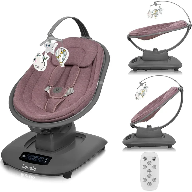 LIONELO BLOSSOM Elektrische Babywippe bis zu 9 kg Babyliege Verstellbare Rückenlehne Natürliches Schaukeln 5 Geschwindigkeiten Ergonomischer Sitz Bluetooth-Fernbedienung, 5 Melodien