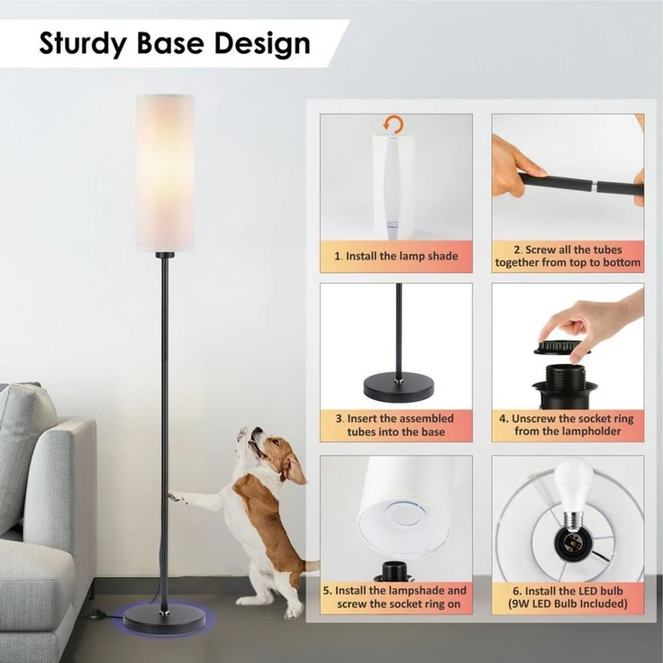 Ophy Stehlampe Stehlampe modern mit Fernbedienung – dimmbar, Fußschalter, inkl. 9 W LED, für Wohnzimmer & Raumecken – Bild 3