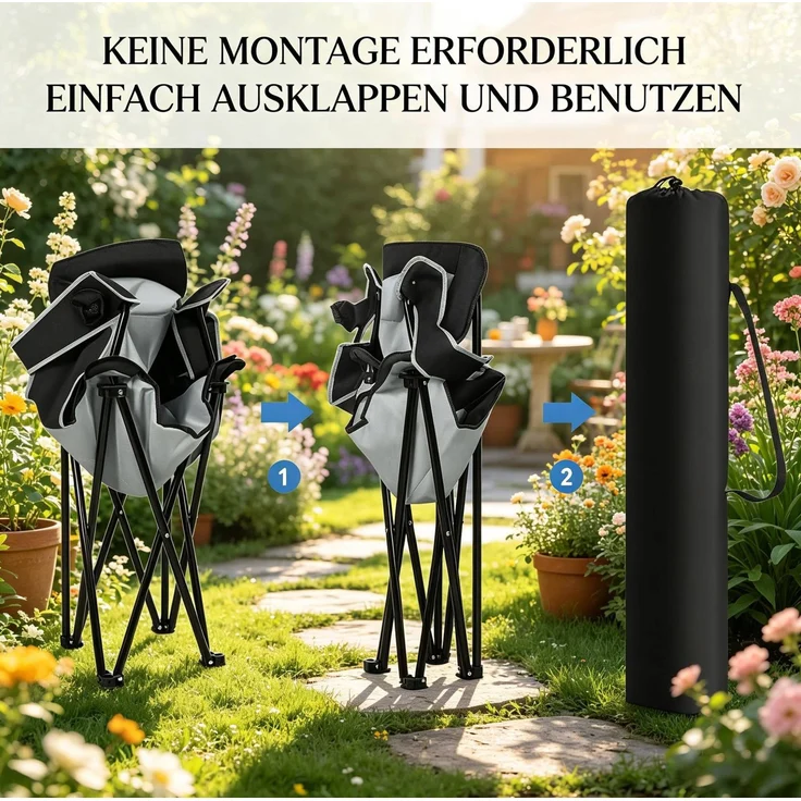 Klappstuhl 84x110x62 cm mit Tassenhalter und Seitentasche – Strandstuhl aus 600D Oxford und Eisenrohr – Bild 6