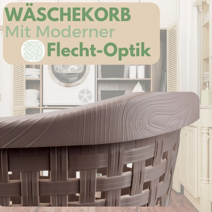 GarPet Wäschekorb Wäschekorb mit Henkel 40 L Wäschewanne Wäschebox Wanne Rattan Optik – Bild 6