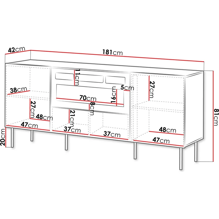 Mirjan24 'Trigev' Kommode mit 2 Drehtüren und Klappe, elektrischer Kamin, Laminatplatte nuss warmia, 81 x 42 x 181 cm – Bild 5