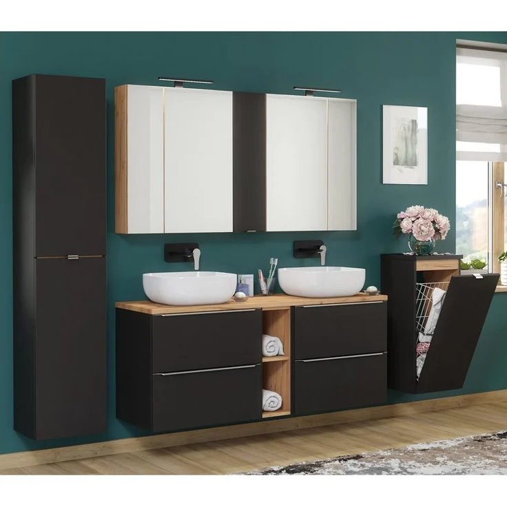 Badezimmer Hängeschrank TOSKANA-BLACK-56 in seidenmatt anthrazit B/H/T ca. 20/75/16cm – Bild 3