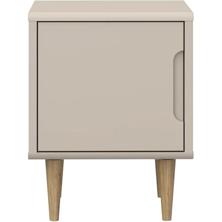Forte Sherbrooke Nachtschrank 50, moderner Skandi-Stil, leichte Montage Dank EasyKlix by Forte, Tür mit Griffmulde, hohe Füße, Holzwerkstoff, Kaschmir Beige, 44,8 cm breit x 57,8 cm hoch x 43 cm tief – Bild 4