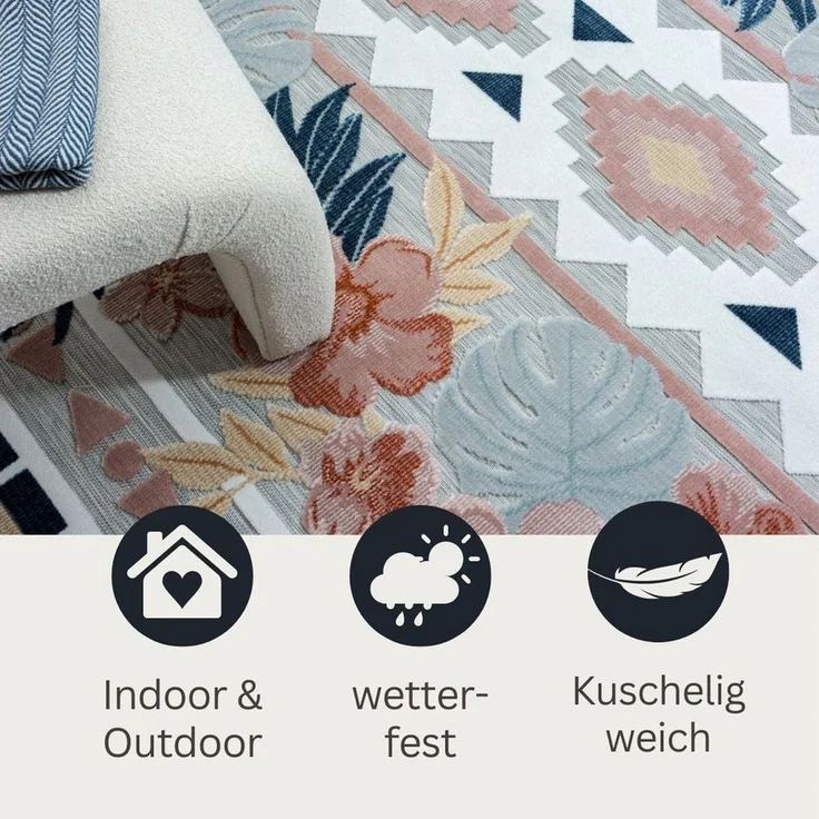 Wohnando Teppich MY-RUG Outdoor-Teppich "Aurora" 160x100 cm, grau, rechteckig, Höhe: 8 mm, mit floralem Hoch-Tief-Design, für drinnen und draußen – Bild 3