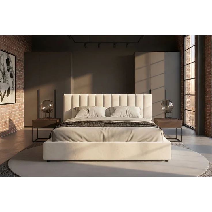KAWOLA Bett CATTURA Polsterbett Velvet creme 200x200cm mit Lattenrost – Bild 4