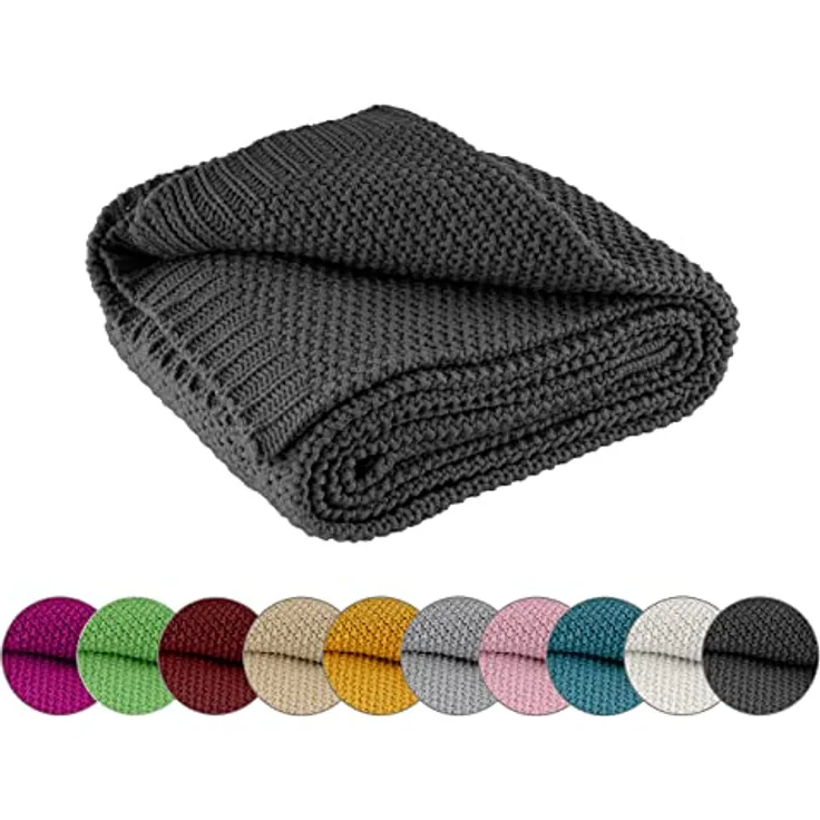 wometo Strickdecke Dunkelgrau, 140x190 cm, Oeko-Tex® zertifiziert, pflegeleicht und superweich