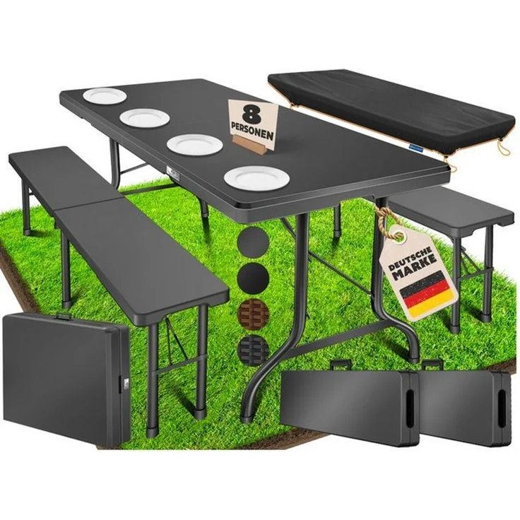 KESSER® Bierzeltgarnitur 3-teilig Set Tisch & 2x Bank | Buffettisch für drinnen & draußen Gartengarnitur klappbar 183x76x74cm Kunststoff Klapptisch Gartentisch inkl. Abdeckung & Tragegriffe Anthrazit, Glatt – Bild 4
