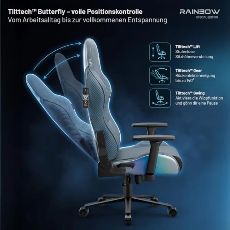 Diablo Ergonomischer Gaming Stuhl Stoff mit 3D Armlehnen und Lendenkissen – Bild 8