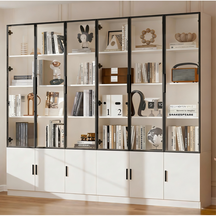 DESVIAE Vitrine mit LED-Beleuchtung und 12 Glastüren 240x200x32 cm MDF Weiß – Bild 6