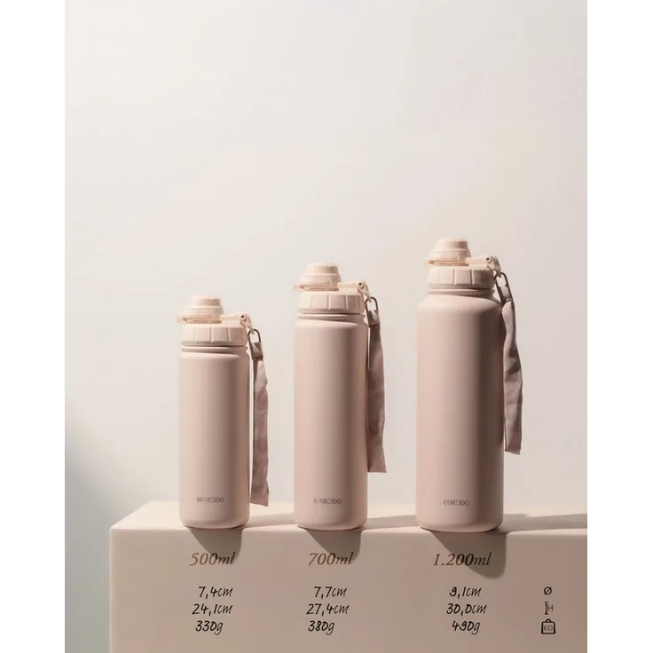 MAMEIDO Thermoflasche, mit 2-in-1 Deckel, Strohhalm und Handschlaufe in 500 ml, 700 ml & 1,2l