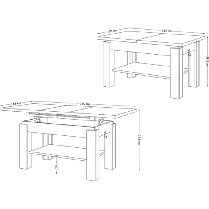 designimpex Couchtisch Couchtisch Astoria Eiche Gold höhenverstellbar ausziehbar Esstisch, Funktionstisch, Wohnzimmertisch, Tisch, Esstisch, Sofatisch – Bild 3