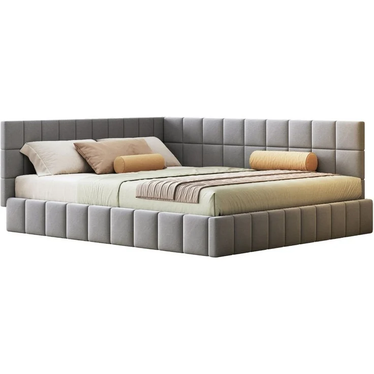 BlingBin Schlafsofa Polsterbett Daybett Doppelbett, 1er Set 1 Teile, mit Lattenrost aus hautsympathischem Samtstoff Grau