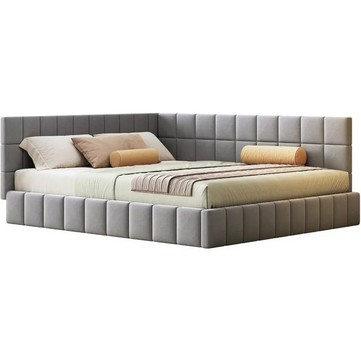 BlingBin Schlafsofa Polsterbett Daybett Doppelbett, 1er Set 1 Teile, mit Lattenrost aus hautsympathischem Samtstoff Grau