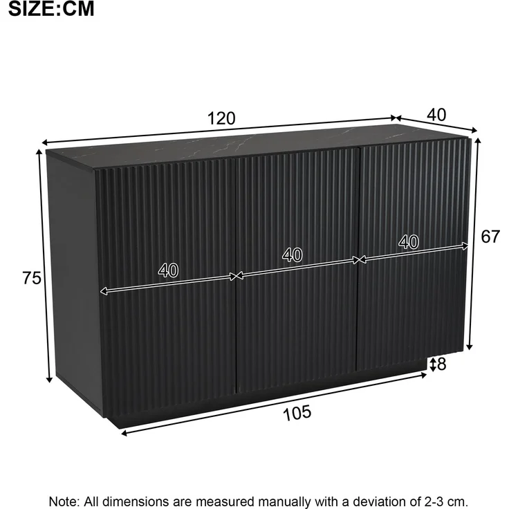 Merax LED Kommode Modern Design Sideboard mit Beleuchtung Schwarz Wohnzimmerschrank Bluetooth Steuerung Vertikale Streifen Anrichte 120cm Aufbewahrungsschrank – Bild 4