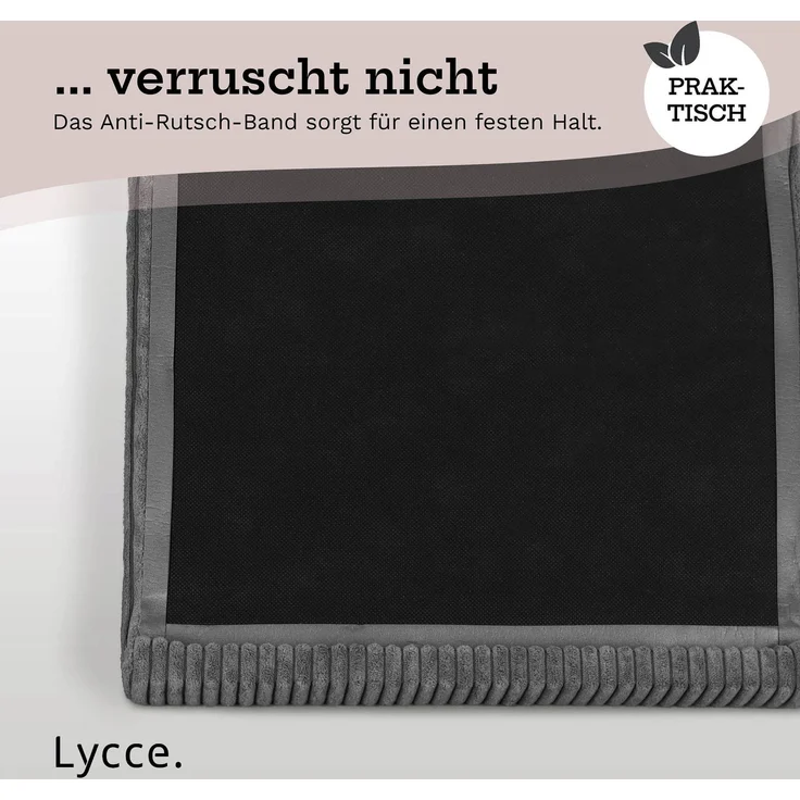 Lycce Bankauflage Klemmkissen mit Leiste - Cord, Polsterung, rutschfest Grau 8x40x38cm – Bild 8