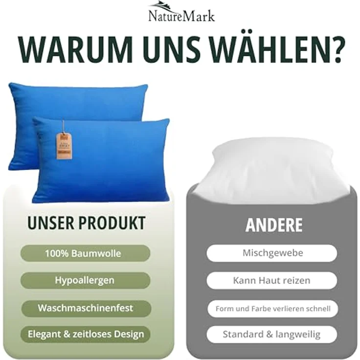 NatureMark 2er Pack Jersey Kissenbezug Kissenhülle Kissenbezüge Seitenschläferkissen Nackenkissen viele Größen und Farben ÖKO-TEX (40x60 cm (Nackenkissen geeignet), Royal blau) – Bild 8