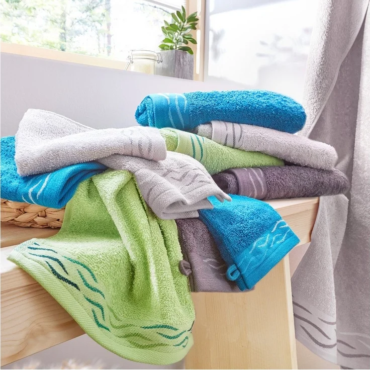 Dyckhoff Waschhandschuh Wave, Frottier (Set, 6-St), mit Jacquard-Bordüre – Bild 2