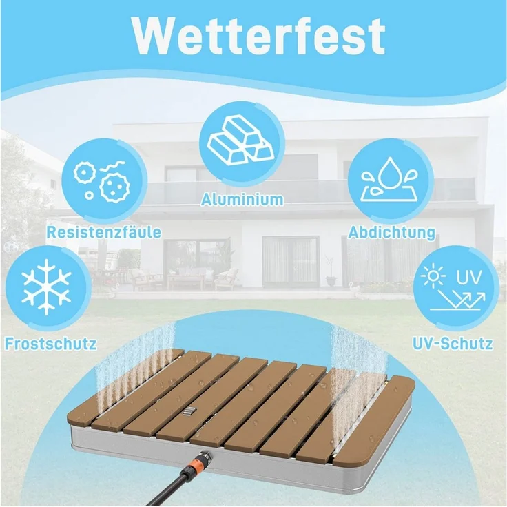 FIVMEN Gartendusche Bodendusche Outdoor WPC Campingdusche Außendusche Fußboden Dusche, Saunadusche Wetterfest Aluminium Standfläche bis 4 m Fontänenhöhe – Bild 4