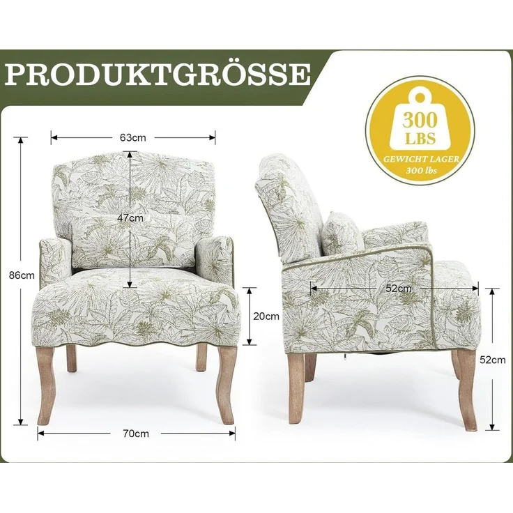 WAHSON OFFICE CHAIRS Sessel aus Leinen/Chenille Retro Polstersessel mit Massivholzbeinen – Bild 3